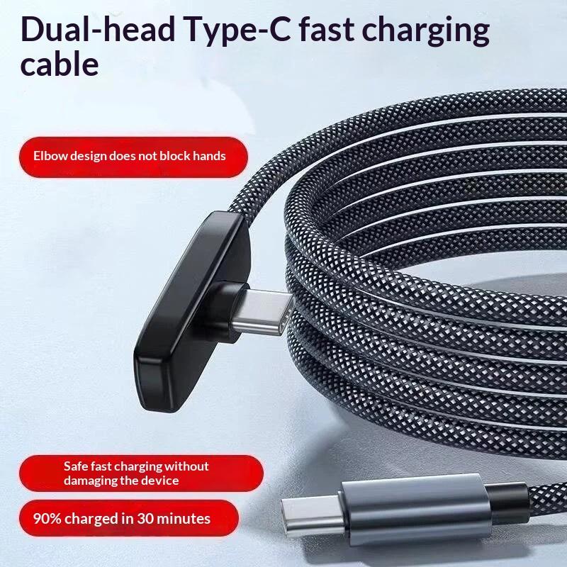 Type C Charging Cable 90 Degree Right Angle Braided Wire 100W Super Fast Charging Wear Resistant Data Cable For Mobile Gaming