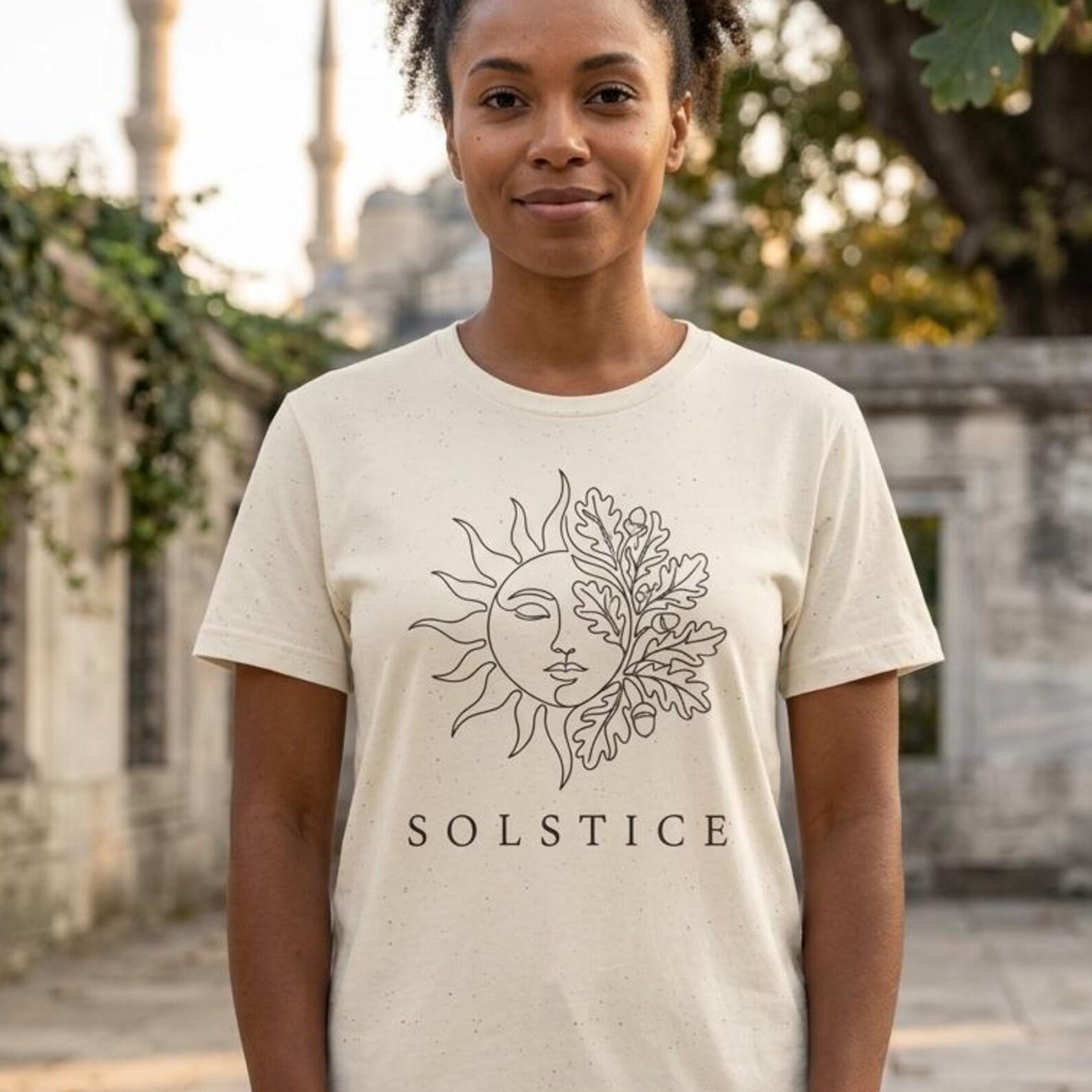 Sun and Moon Floral Solstice Tee Celestial Line Art Shirt Minimalist Boho Top XL