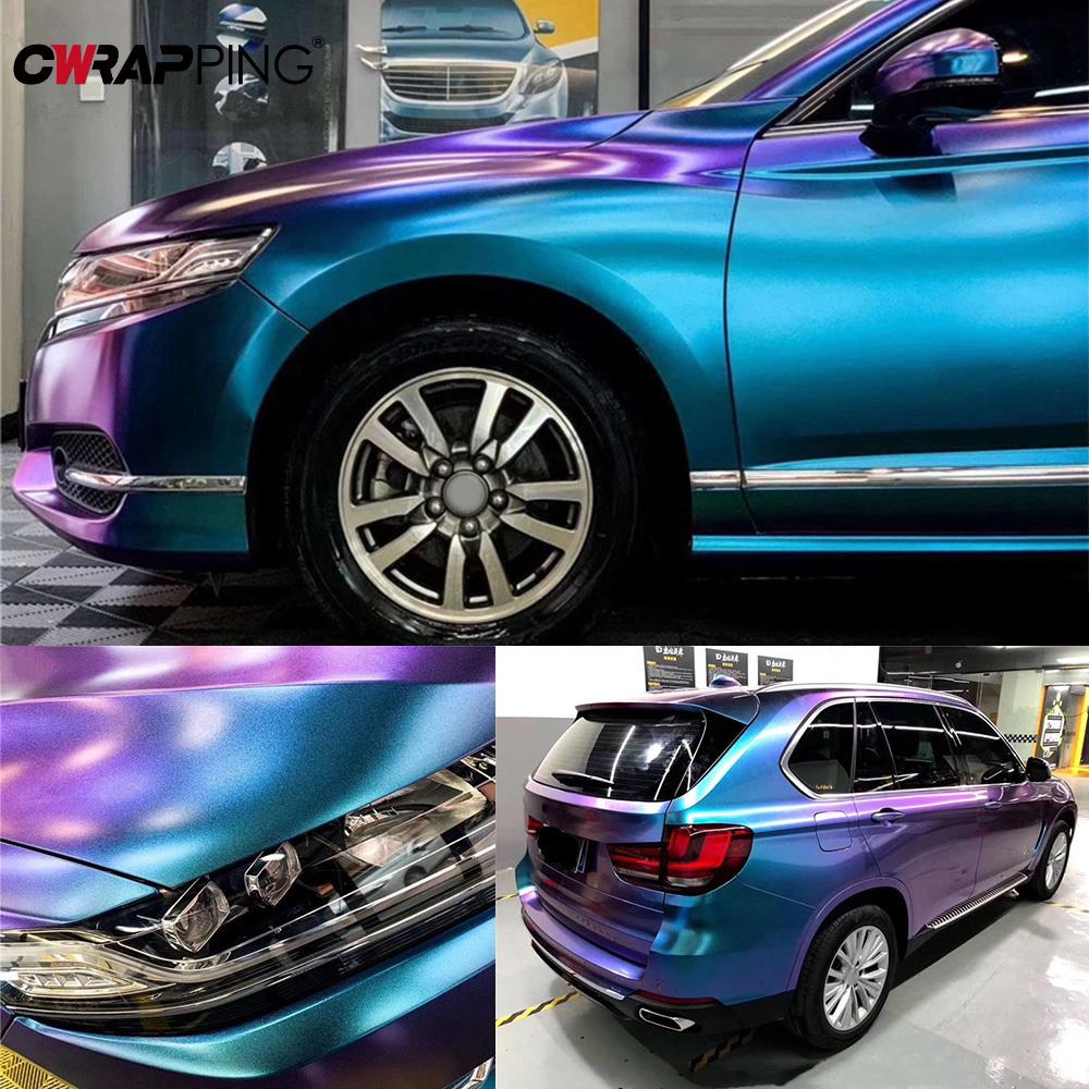 Blue and Purple Chameleon Vinyl Film Motorcycle Sticker Gloss Matte Waterproof Accessories Suitable for Body Helmet Decoration