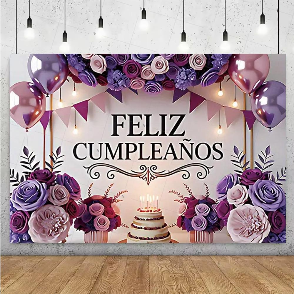 Happy Theme Background In Spanish, Party Decoration with Colored Globes, Background Banner, Gift for Children, Photo Session