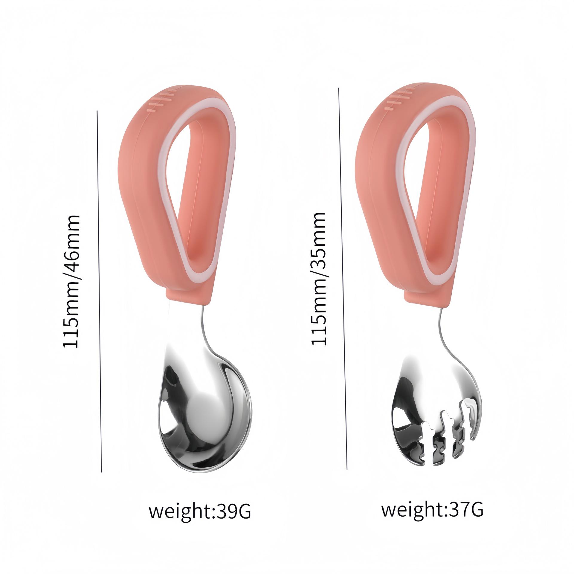 

Силиконовая ручка Детская тренировочная ложка и набор изогнутых вилок из нержавеющей стали 316 для младенцев