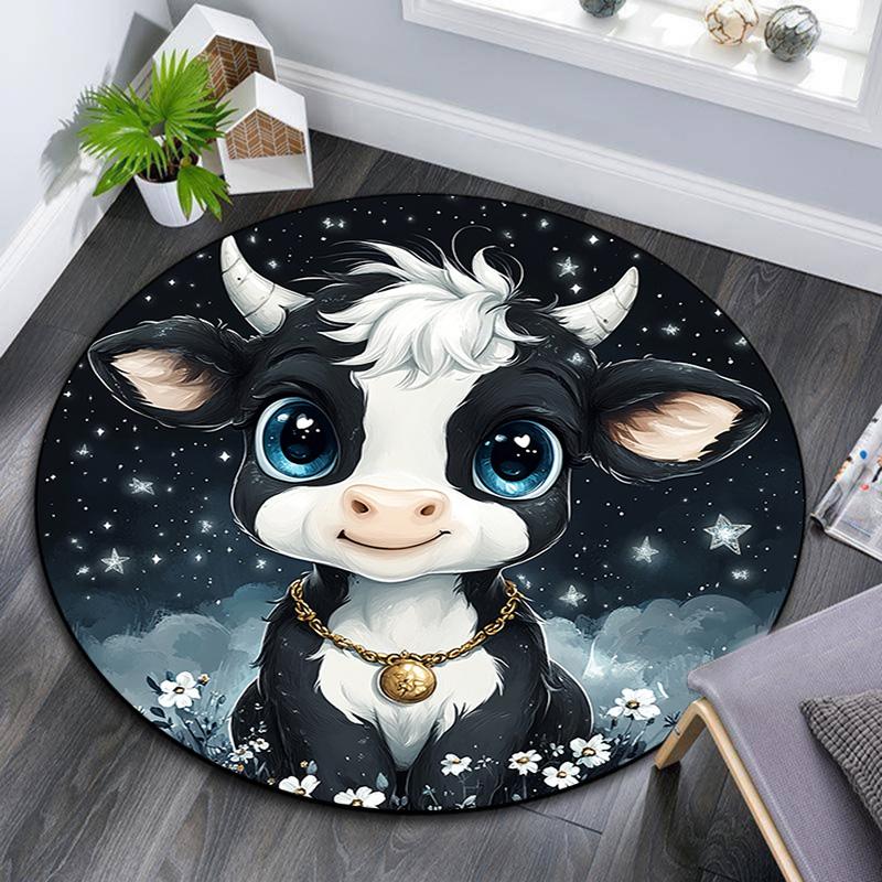 Cute Cow Round Area Rug,Carpet Rug for Living Room Bedroom Sofa Playroom Decor,Non-slip Floor Mat