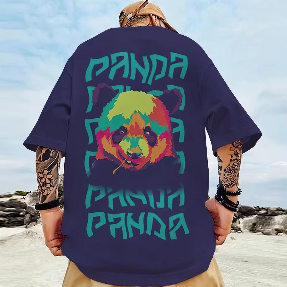 New Trendy Men's T-Shirt 3d Panda Back Print T-Shirt For Men Street Hip Hop Tees Oversized T Shirt Man Clothes Half Sleeve Tops