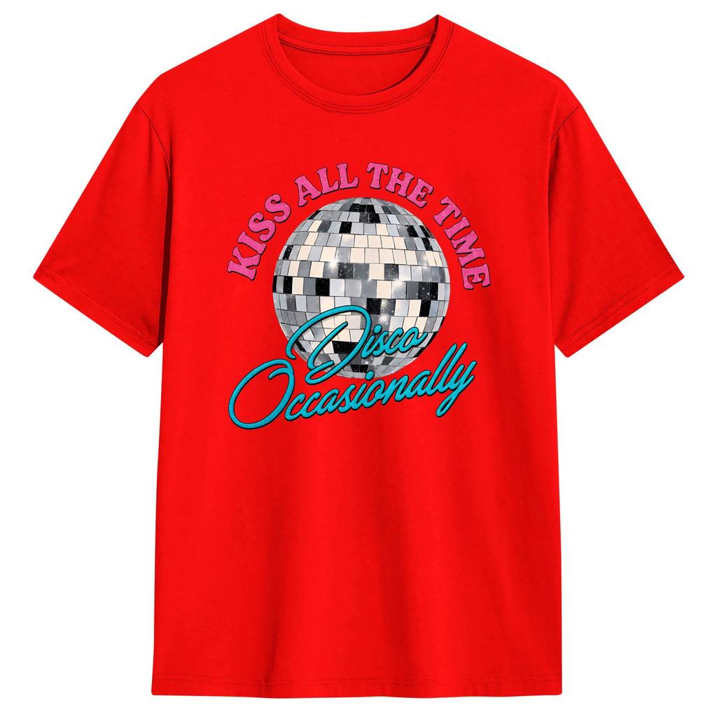 Harry Style Kiss All The Time Disco Occasionally Disco Ball T Shirts for Unisex Pure Cotton Casual TShirts Round Neck Tee Shirt