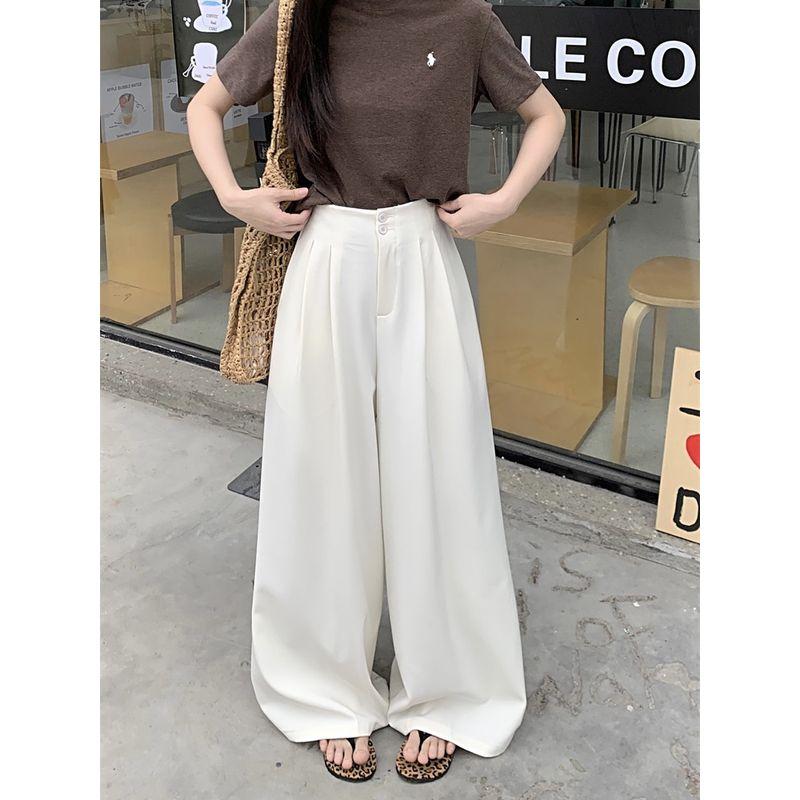 Kumikumi Fancy Pure Color Suit Pants Casual Pants Women Fall High Waist Drooping Straight Loose Pants Mop Pants