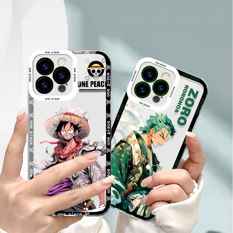 Clear Angel Eyes Transparent Shell for Apple 14 Pro Max, iPhone 15 Plus, XR - Luffy & Zoro Design.