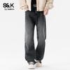 Baleno S&K Men's Autumn/Winter Loose Straight-Leg Fleece Jeans