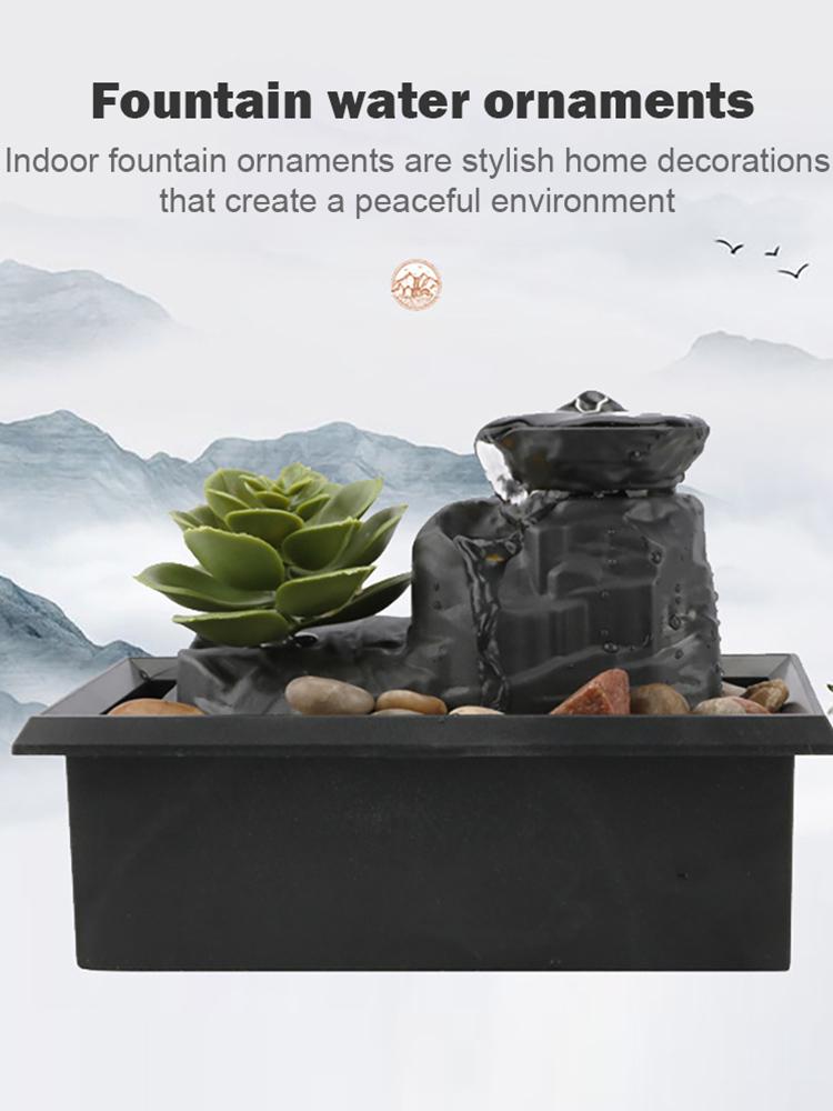 Feng Shui Fountain Ornament Succulent Waterfall Home Decor Mini Desktop Water Fountain for Home Office