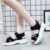 Foreign trade sandals women's rubber muffin heel fabric breathable fashion 2025 summer Velcro sports sandals