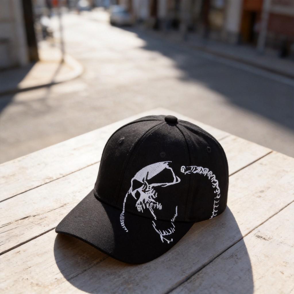 Skull Embroidered Baseball Cap With Adjustable Fit For Outdoor Sports And Sun Protection