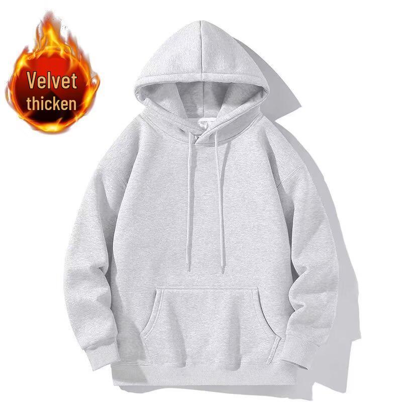 Sweat à capuche pour homme - Grande taille - Automne/Hiver - Doublure en velours, Couleur unie, Manches longues, Coupe ample