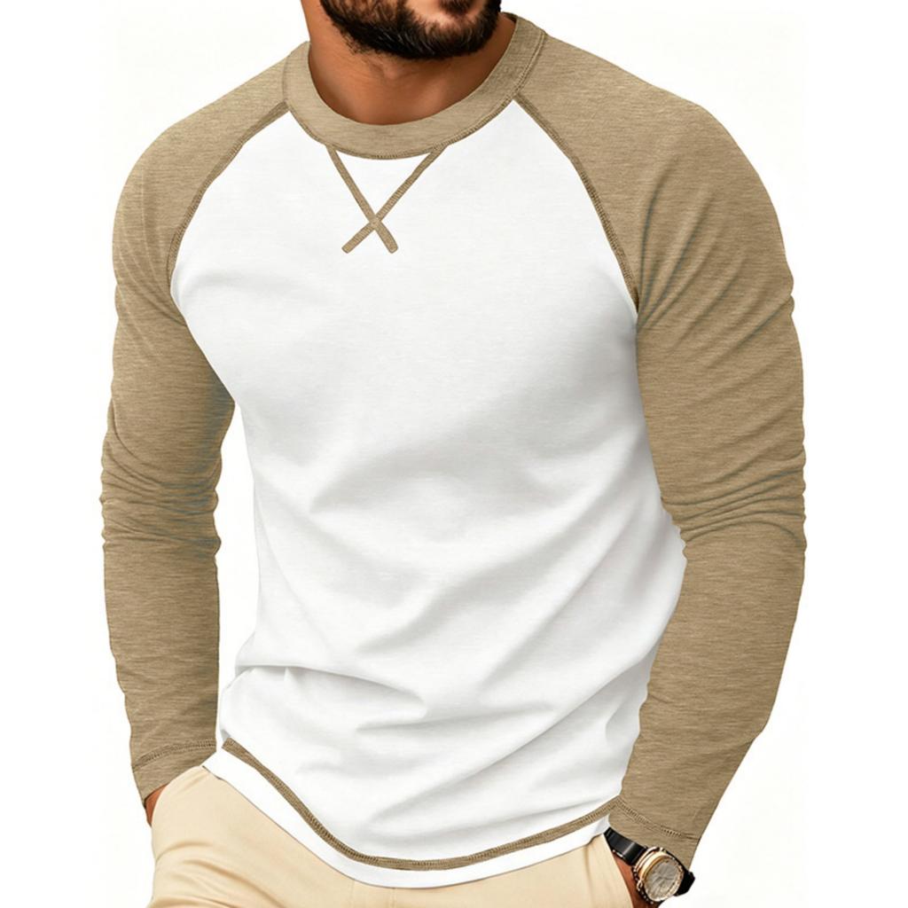 Herren Langarm Rundhals Freizeit T-Shirt Raglanärmel Kontrastnähte Leicht Atmungsaktiv Oberteil für den Alltag