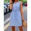Women's Spring Summer Casual Sleeveless Mini Dress, Button Front Tie Waist Solid Color Woven A-Line Dress for Daily Wear