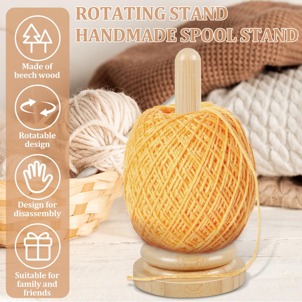 Bamboo Wood Yarn Stand Yarn Spool Storage Stand Home Braided Table Top Rotary Ball Wooden Winder Yarn Ball Holder Dispenser