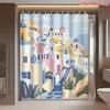 Watercolor Santorini Greek Village Shower Curtain Waterproof Bathroom Decor Mediterranean Art Print Polyester Home Decoration