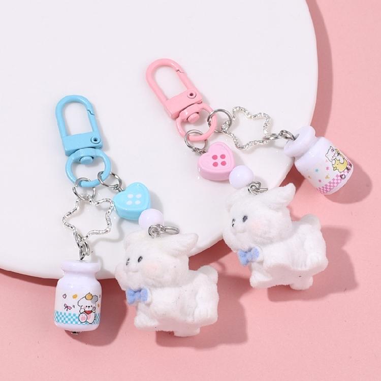 Aesthetic Keychains Purse Handbag Backpack Bag Pendant Charms Flocking Dog Keychains Charms Car Keyring for Women Girls