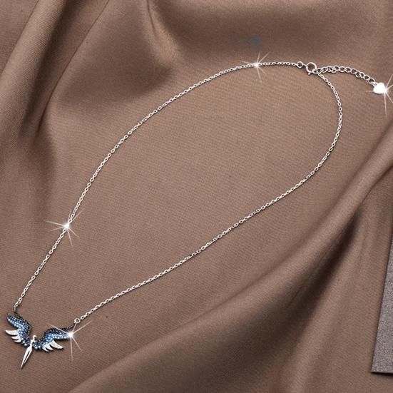 Women Necklace Rhinestones Angle Wing Shape Pendant Choker Necklace Adjustable Extended Chain Necklace Clothing Accessories