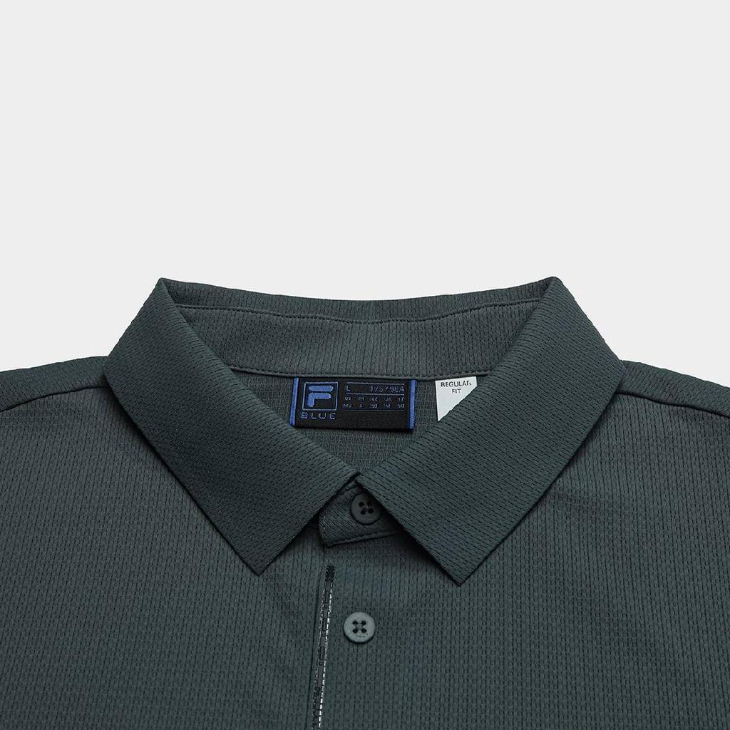 FILA Blue Solid Color Pullover Polo Neck Knitted Short Sleeve Polo Shirt Men tops F11M622129F-BU