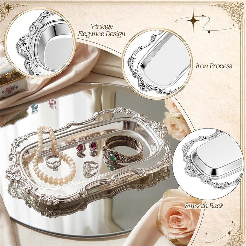 VOFUN-Elegantes Metall-Serviertablett mit floraler Prägung für Desserts und Schmuck, Aufbewahrung