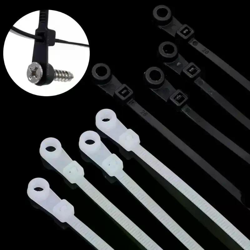 100PCS Screw Hole Cable Ties Reusable Fixed Nylon Cable Ties Self-locking Cord Ties Straps Fastening Loop Office Organizer