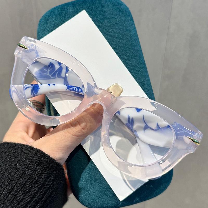 

Сине-белый фарфоровый принт в китайском стиле Модные прозрачные оправы Очки для чтения с защитой от синего света +300 розовый