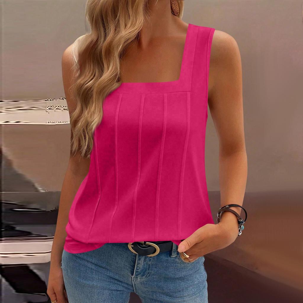 Women's Casual Fashion Square Neck Pleated Knit Sleeveless Vest Top