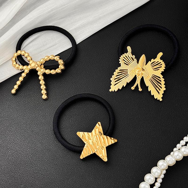 Vintage Metal Geometry Hair Bands Rope for Women  New Trendy Gold Color Elastic Ponytail Holder Headwear Hair Accessories
