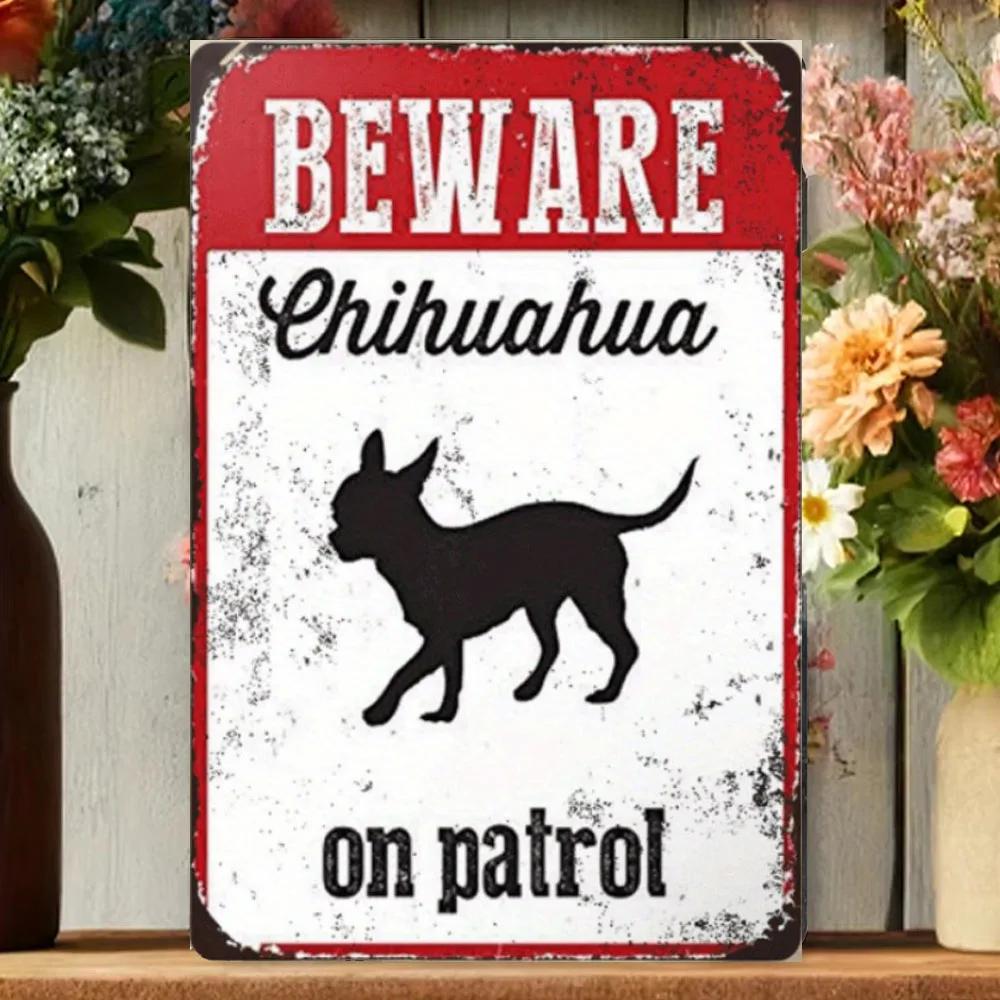 1PC Rustic Wooden Chihuahua On Patrol Sign, Dog Alert Hanging Plaque For Home And Garden Decor