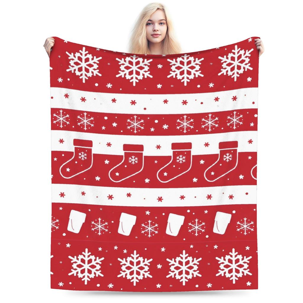 Winter Snowflakes Christmas Santa Claus Checkered Snow Blanket Ultra-Soft Flannel Throw Blankets Comfortable Bedding Throws