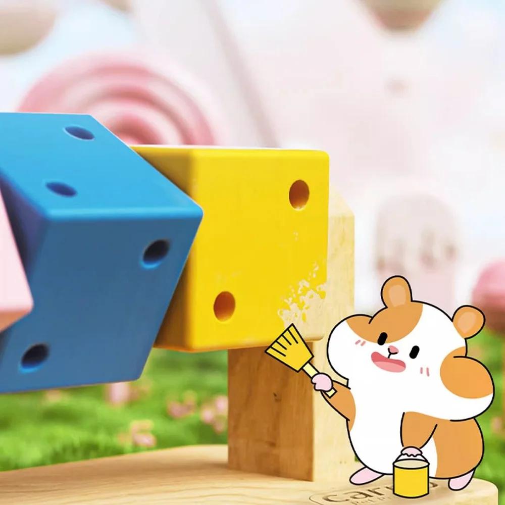 Lustiges Hamster Interaktives Spielzeug Bunter Holzwürfel für Kleintier Hamster Papageien Kaninchen Kauspielzeug Heimtierbedarf