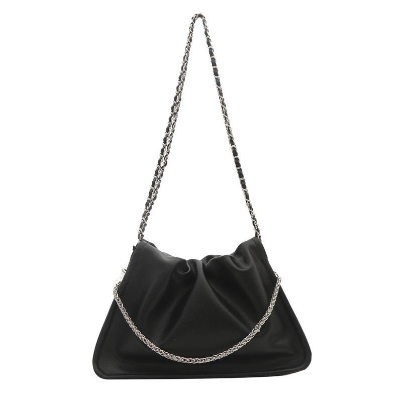 Pu Water Bucket Bag With Wrinkled Design And Chain For Casual Day Use