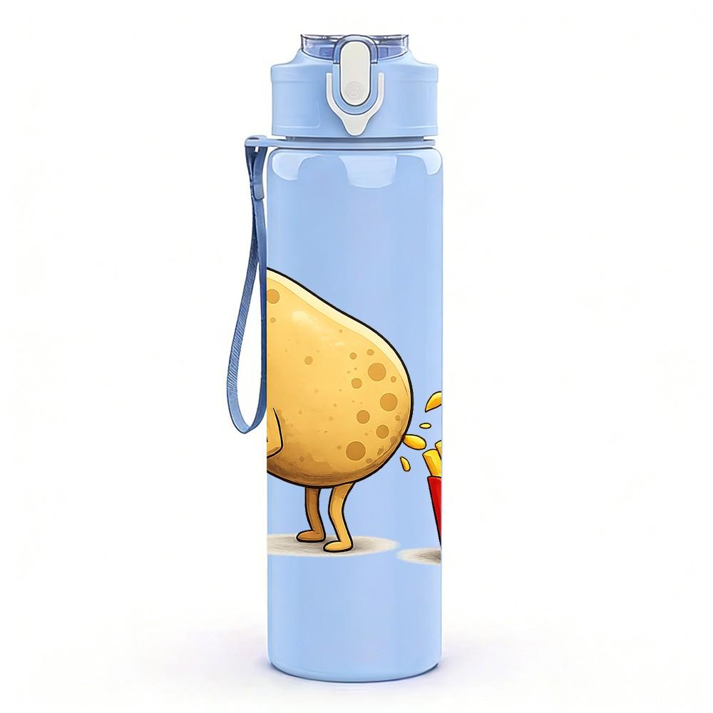 1PC Potato French Fries Funny Cartoon Print 750ml Color Plastic Sports Water Bottle Leakproof Flip Straw Lid Suitable for Sports Office Home Use