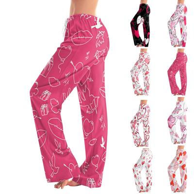 Pantalones de pijama para mujer, ropa de dormir, pantalones casuales con cordón y cintura elástica, pantalones holgados y rectos cómodos para yoga