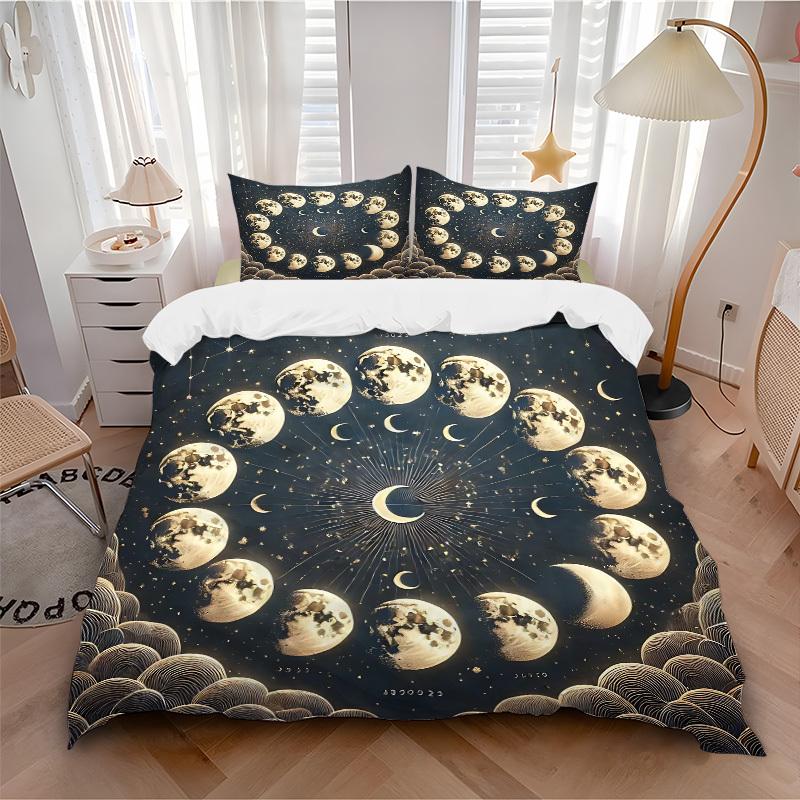 3pcs Bedding Set Moon Phases Includes 1 Comforter + 2 Pillowcases, Without Pillow Inserts, Soft Comfortable, Lightweight Breathable, Printed