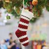 1Pc Christmas Stocking Knitted Red Green White Striped Large Capacity Reusable Xmas