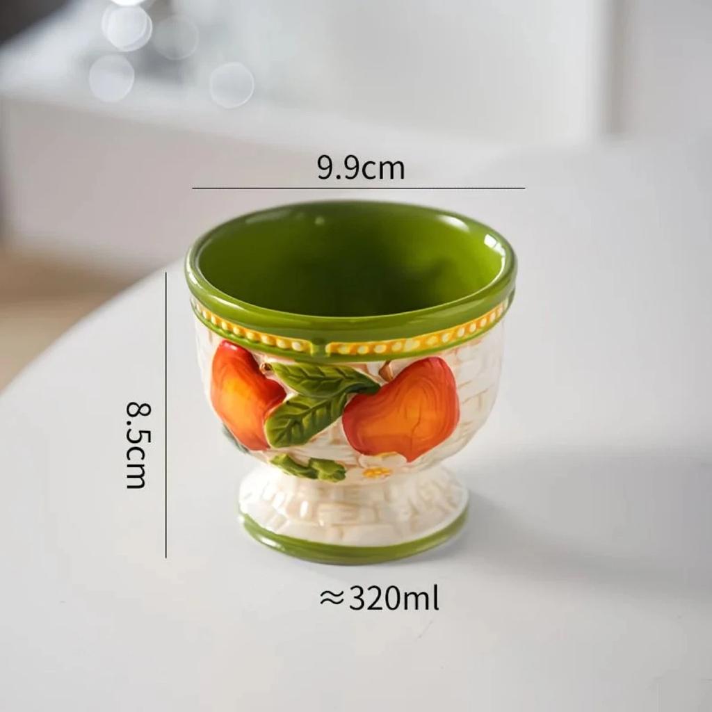 High-Quality Ceramic Dessert Bowl Ice Cream Cup Hand-Painted Embossed Home Use