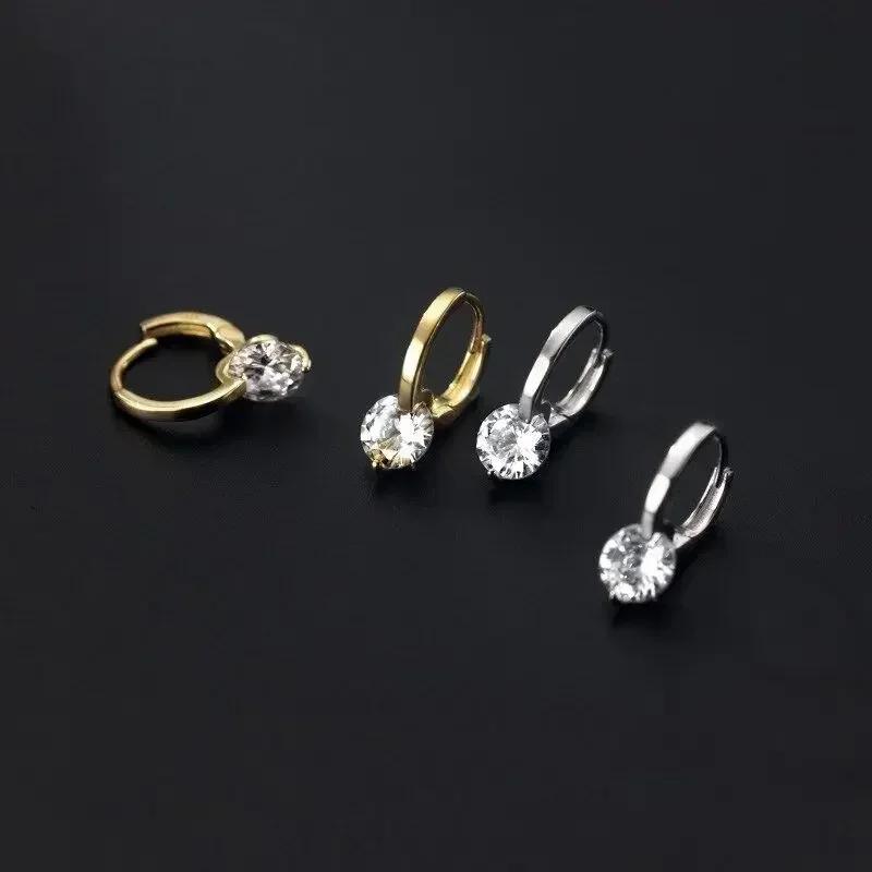 New Temperament Gold Color Water Drop Zircon Dangle Earrings for Women Charm Stainless Steel Korean Hoop Jewelry Accessories