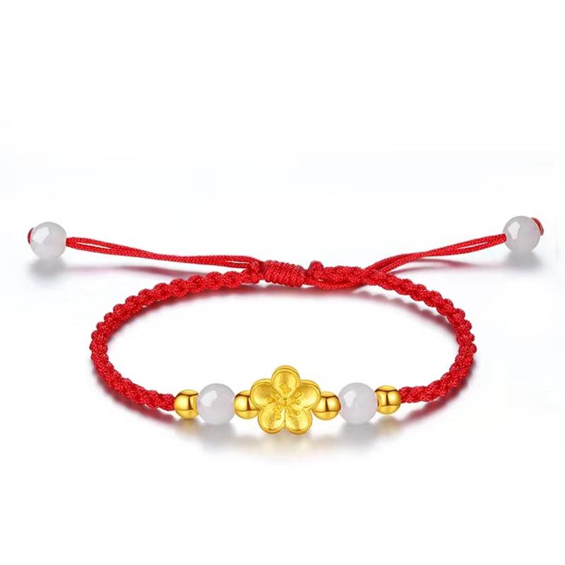 Gold Sand Peach Blossom Bead Bracelet – Handmade Red Rope for Couples, Perfect Qixi Gift