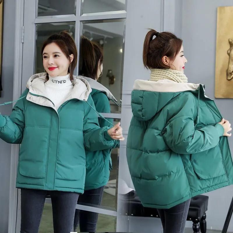 Autumn Winter Warm Hooded Coat Women Solid Loose Down Cotton Jacket Ladies White Casual Slim Quilted Windproof Parka Outwear Padded Jacket