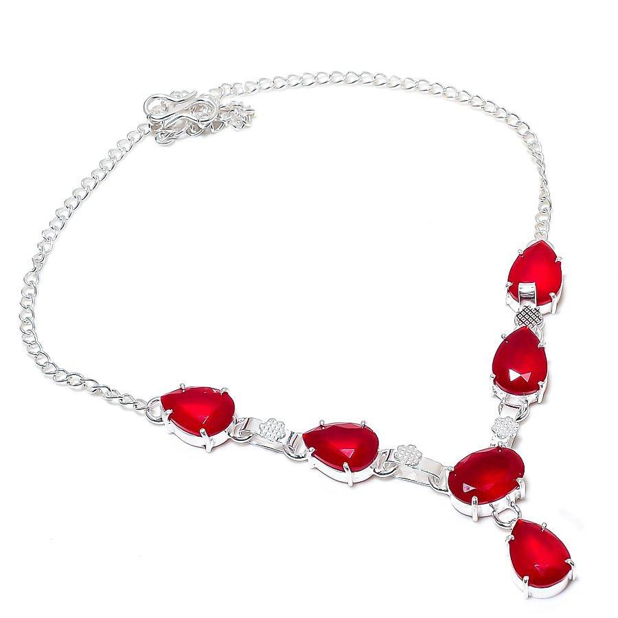 

Рубин(Смоделированный) Этническое ювелирное ожерелье ручной работы с драгоценными камнями 18 дюймов SR-7275