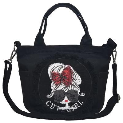 Shoulder Bag Mini 2way Bag Small Crossbody Lightweight Handbag Tote Bag Denim [DIVA Rose] Women's (Black)