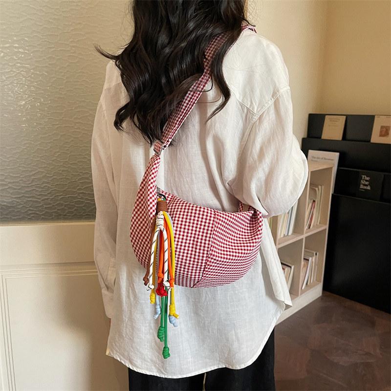 Korean Style Simple Plaid Canvas Messenger Bags Women Trend Large Capacity Zippers Shoulder Bag New Daily Casual Crossbody Bag