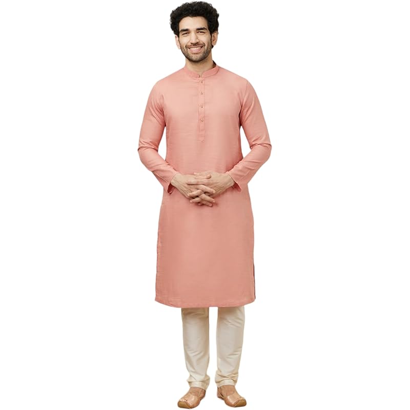 Manyavar Mens Coral Cotton Kurta Pyjama Set
