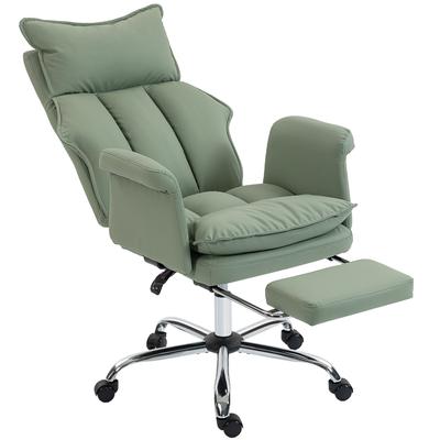 Desk Chair with Footrest High Reclining Backrest Thick Padding Upholstered In Synthetic Leather Wheels Green