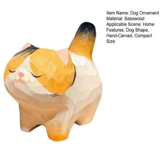Cat Ornament Hand-Carved Wood Carving Compact Size Kitten Figure Wealth Symbol Desktop Car Bookshelf Decoration