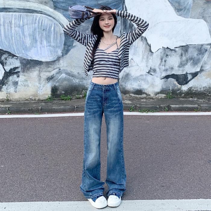 Early Autumn Retro Mid-Rise Flare Jeans with Extended Length for Women