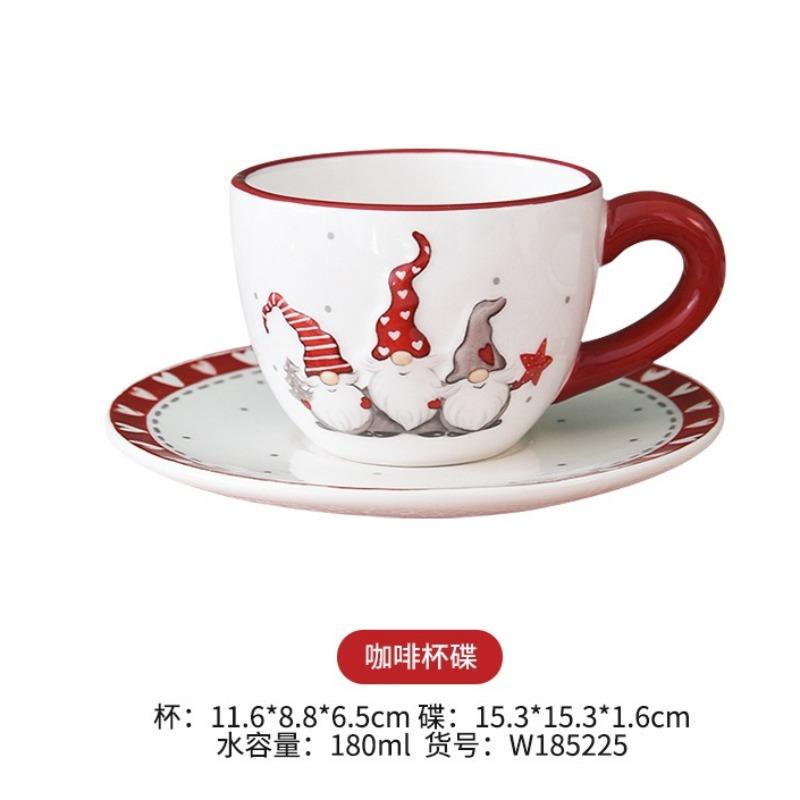 Nordic Santa Claus Relief Ceramic Coffee Cup Saucer Set Western Teacup Saucer Ceramic Drinking Vessels Christmas Decorations
