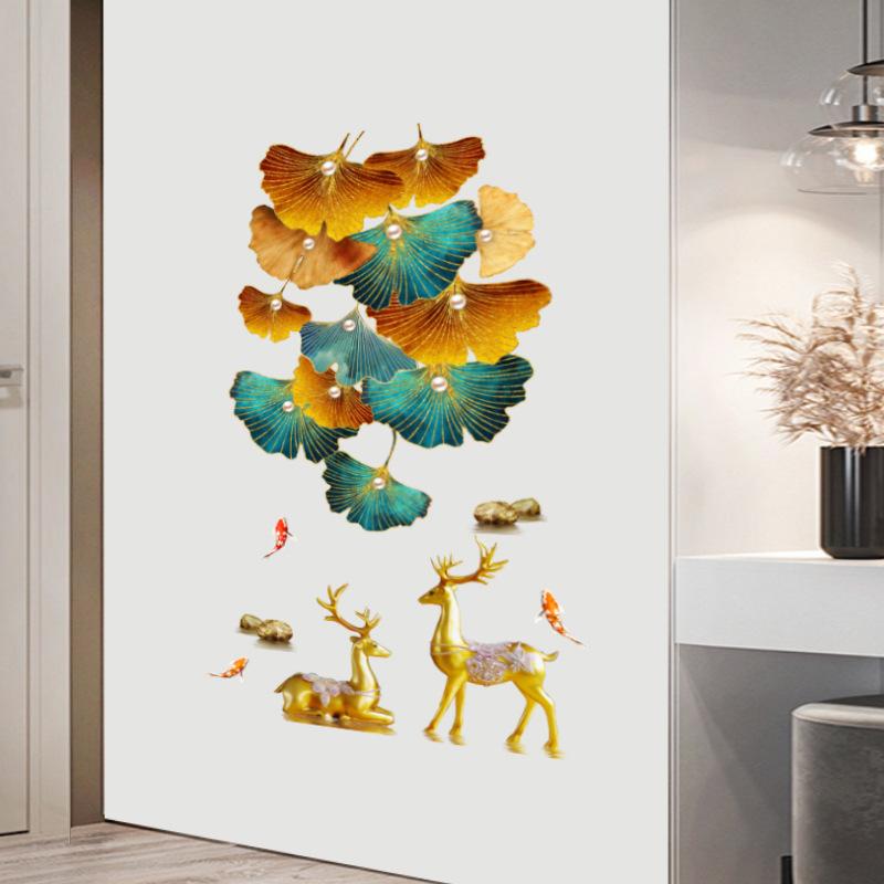 Gold Elk Maple Leaf Wall Sticker Self Adhesive Modern Living Room Entrance Simple Home Decor