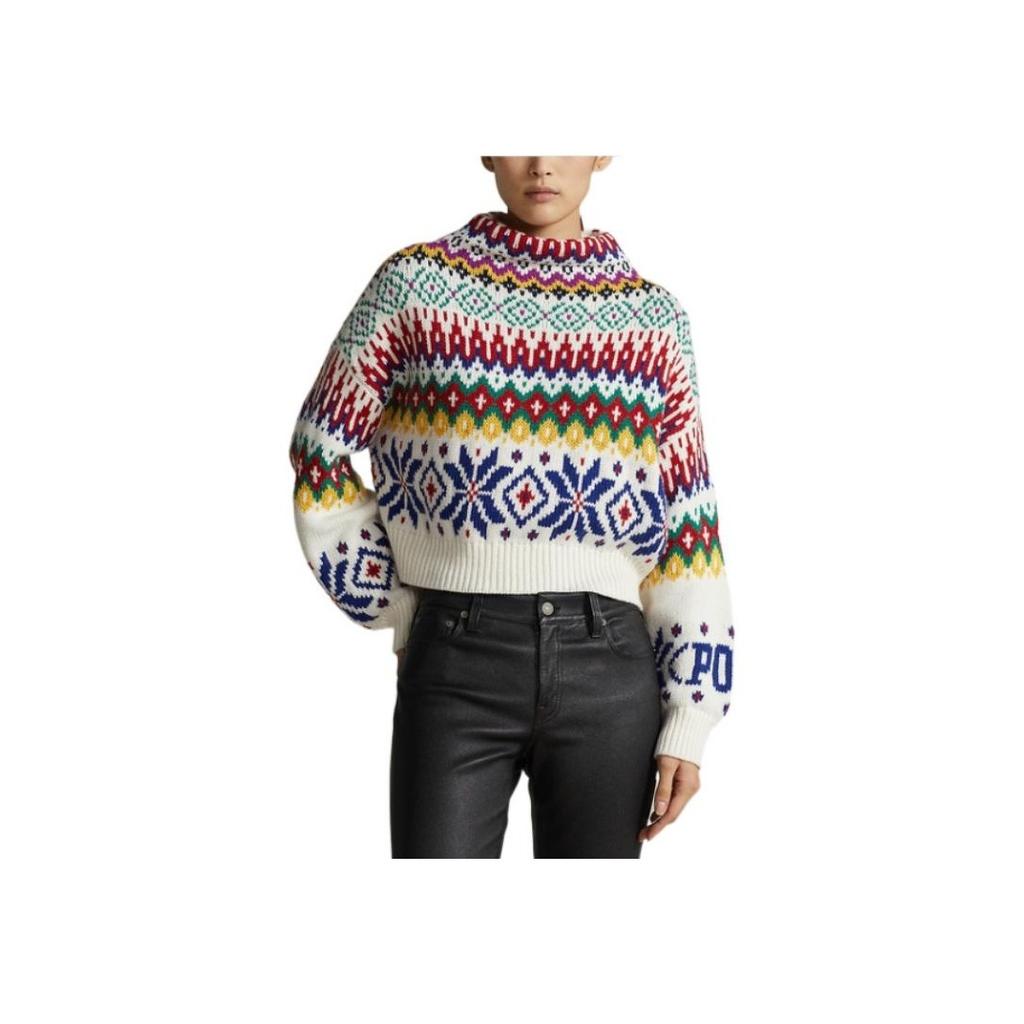 Polo Ralph Lauren FW22 Logo All Over Print Loose Fit Mock Neck Sweater Women Sweater Multicolor WMPOSWENC020545-100