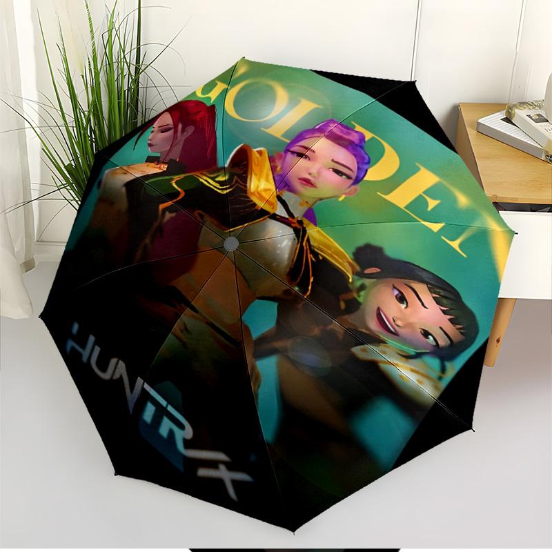 KPop Demon Hunters Print Automatic Open Close Umbrella, Portable Foldable Umbrella, for Outdoor Commute Camping Trip, Ideal Birthday Gift